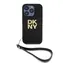 DKNY PU Leather Stack Logo Wrist Strap Zadní Kryt pro Apple iPhone 15 Pro Max černá