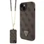 Guess PU 4G Strass Triangle Metal Logo Zadní Kryt + Crossbody Popruh pro iPhone 15 Plus Brown