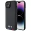 BMW Zadní kryt kožený razítkový Tricolor pro iPhone 15 Plus 6,7 černá