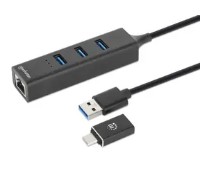 Manhattan Kombo-hub USB-C/USB-A s LAN adaptérem černý