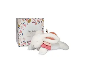 Doudou Dárková sada - Plyšový králíček s tmavě růžovou bambulkou 25 cm