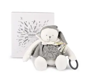 Doudou Dárková sada Plyšový lední medvídek s kroužkem 30 cm šedý