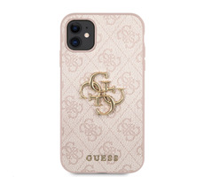 GUESS PU 4G Metal Logo Zadní Kryt pro Apple iPhone 11 růžová