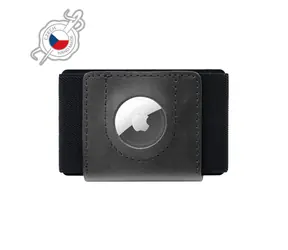 FIXED Tiny Wallet for AirTag Kožená peněženka z pravé hovězí kůže černá