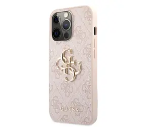 GUESS PU 4G Metal Logo Zadní Kryt pro Apple iPhone 13 Pro růžová