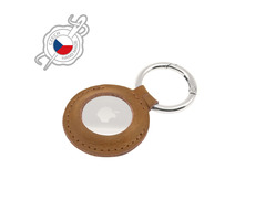 FIXED Case for AirTag Pouzdro z pravé hovězí kůže s karabinou hnědá