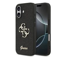 Guess PU Fixed Glitter 4G Metal Logo Zadní Kryt pro iPhone 17 Black