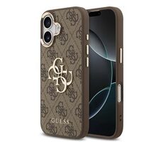 Guess PU Leather 4G Metal Logo Gold Frame Zadní Kryt pro iPhone 17 Brown
