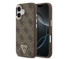 Guess PU Leather 4G Triangle Logo Gold Frame MagSafe Zadní Kryt pro iPhone 17 Brown