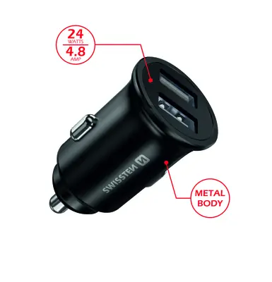 SWISSTEN METAL CL adaptér 2x USB 4.8A černá