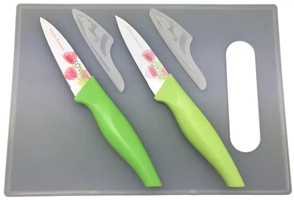 SOVIO SVN02PST Sada 2 nožů (9cm) + prkénko tulipán