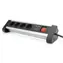 Digitus DA-70614 stříbrno-černá / Prodlužovací kabel / 4 zásuvky / 2x USB / 1,5 m / vypínač