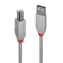 Lindy Anthra Line šedá / Kabel USB / USB 2.0 Typ A - Typ B / M/M / 3 m / 480 Mbit/s