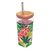 Quokka Skleněný cestovní hrnek s brčkem Liquid Cube Pink Jungle Flora 540 ml