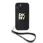 DKNY PU Leather Stack Logo Wrist Strap Zadní Kryt pro Apple iPhone 13 černá