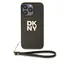 DKNY PU Leather Stack Logo Wrist Strap Zadní Kryt pro Apple iPhone 14 Pro hnědá