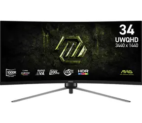 34" MSI MAG 345CQRF E20 černá / Herní monitor / UWQHD / VA / 200Hz / 0,5ms / 21:9 / HDMI+DP / VESA