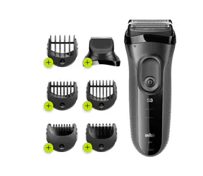 Braun Series 3 3000BT Shave&Style černá, šedá / Planžetový holicí strojek / 3 hlavice SensoFoil / Wet&Dry / 5 nástavců