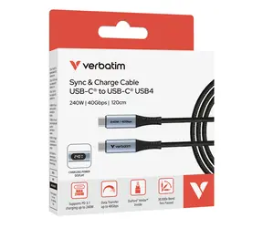 Verbatim Sync & Charge černá / Kabel USB-C na USB-C / 240 W / 40 Gbit/s / 120 cm / LED displej