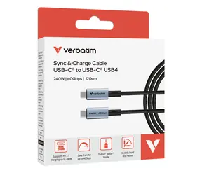 Verbatim Sync & Charge USB-C na USB-C 120cm černá / Nabíjecí a datový kabel / 240W / 40 Gbps / USB4 / PD 3.1