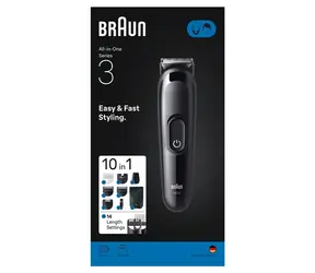 Braun Multigroom AIO3560 černá / Zastřihovač vlasů & vousů / zabudovaná baterie NiMH / 100–240 V