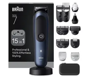Braun MultiGroom AIO7580 tmavě modrá / Multifunkční zastřihovač / Li-ion