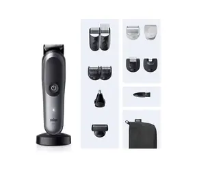 Braun AIO7560 tmavě šedá / Multifunkční zastřihovač / 10 nástavců / 120 min provoz / 0–21 mm