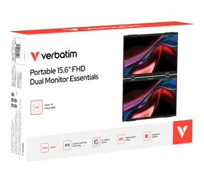 2× 15,6" Verbatim Portable Dual Monitor Essentials černá / Přenosný duální monitor / IPS / FHD 1920×1080 / USB-C
