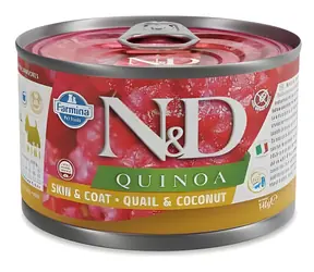 Farmina N&D Quinoa Dog Skin & Coat křepelka a kokos Mini / Konzerva pro psy / malá plemena / 140 g