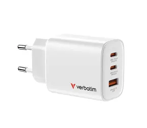 Verbatim GaN Essentials 65W bílá / Cestovní nabíječka / 2x USB-C PD / USB-A QC 3.0