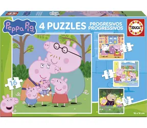 EDUCA Puzzle Prasátko Peppa 4v1 / (6 & 9 & 12 & 16 dílků) / od 3 let