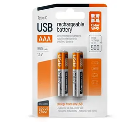 Colorway nabíjecí baterie AAA 590 mAh / Nabíjecí baterie / 1,5 V / USB-C / 2 ks