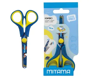 Mitama Good Vibes modrá žlutá / Nůžky / dětské / zaoblené čepele / 13 cm