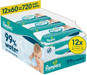 Pampers Aqua Plastic Free / Vlhčené ubrousky / 720 ks / 12 × 60 ks