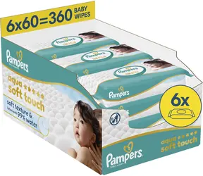 Pampers Aqua Soft Touch Plastic Free / Vlhčené ubrousky / 6 x 60 ks