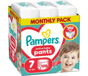 Pampers Active Baby (108 ks) / Plenkové kalhotky / Velikost 7 (15+ kg)