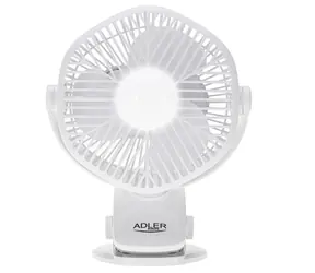 Adler AD 7335 bílá / Stolní ventilátor s klipem / 12,7 cm / dobíjecí