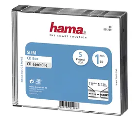 Hama CD Slim Box průhledná-černá / Obal na CD/DVD / 5 ks