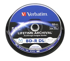 Verbatim M-Disc BD-R DL 10ks / Blu-ray disk / 50 GB / 6x / Spindl / Printable