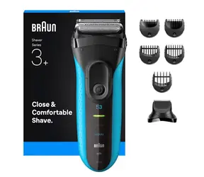 Braun Series 3 3010BT černo-modrá / Planžetový holicí strojek / Wet&Dry / voděodolný / 5 nástavců
