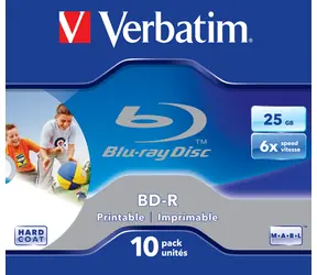 Verbatim 10ks Blu-Ray BD-R / Optický disk / 25GB / 6x / Printable / Jewel