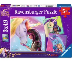 Ravensburger Unicorn Academy – Magie a přátelství / Dětské puzzle / 3x 49 dílků / od 5 let
