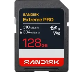 SanDisk Extreme PRO SDXC 128GB / Paměťová karta / UHS-II U3 V90 / čtení: 310 MB/s / zápis: 304 MB/s / vhodné pro 8K