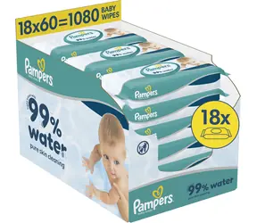 Pampers Aqua Plastic Free / Vlhčené ubrousky / 1080 ks (18 × 60 ks)
