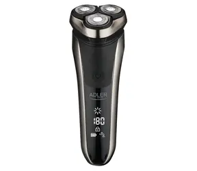 Adler AD 2933 šedá / Rotační holicí strojek / 3 hlavice / 180 min / IPX7 / USB-C / LCD