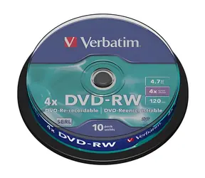 Verbatim DVD-RW 43552 Matt Silver / Přepisovatelné DVD / 4,7 GB / 4x / 10 ks spindle