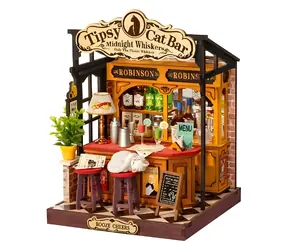 ROBOTIME Miniatura Tipsy Cat Bar / 3D dřevěná skládačka / 136 dílků / od 14 let