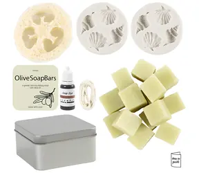 Creativ Company Výroba mýdla Seashells Olive Green / Kreativní sada / mušličky / lufa a olivový olej