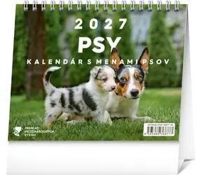 NOTIQUE Stolový kalendár Psy 2027 / Stolní kalendář / slovenský / se jmény psů / 16,5 x 13 cm