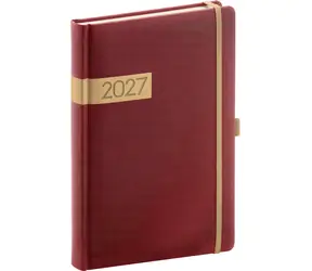 NOTIQUE Denní diář Twill 2027 bordó-zlatý / 15 × 21 cm